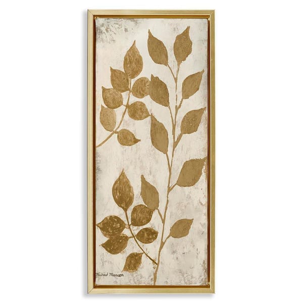Stupell Industries Natural Leaves Overlap by Michael Marcon Gold Floater Frame Nature Graphic Art Print 31 in. x 15 in.