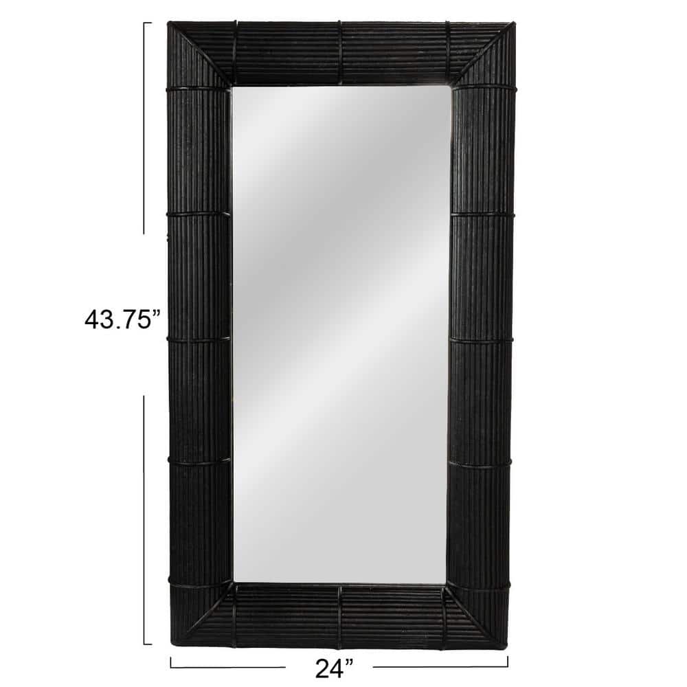 Black Bamboo Rectangular Wall Mirror with Hand-Laid Stems