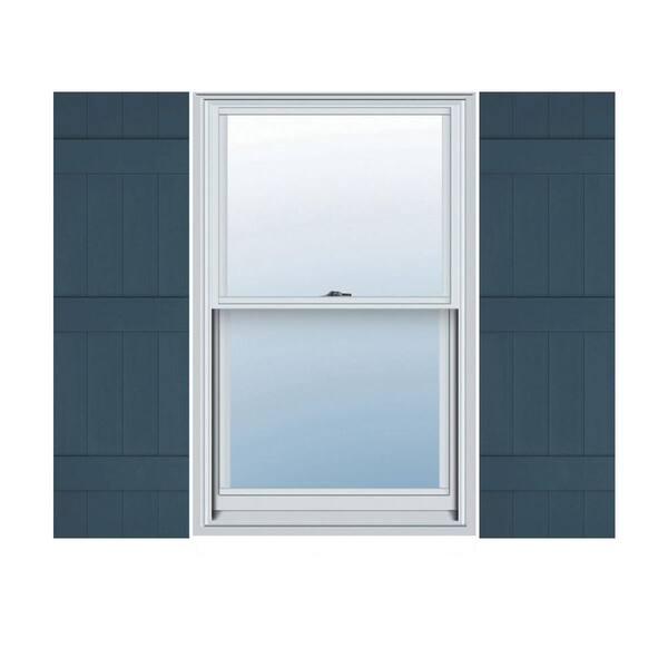 Ekena Millwork 14 in. x 80 in. Lifetime Vinyl Standard Four Board Joined Board and Batten Shutters Pair Classic Blue