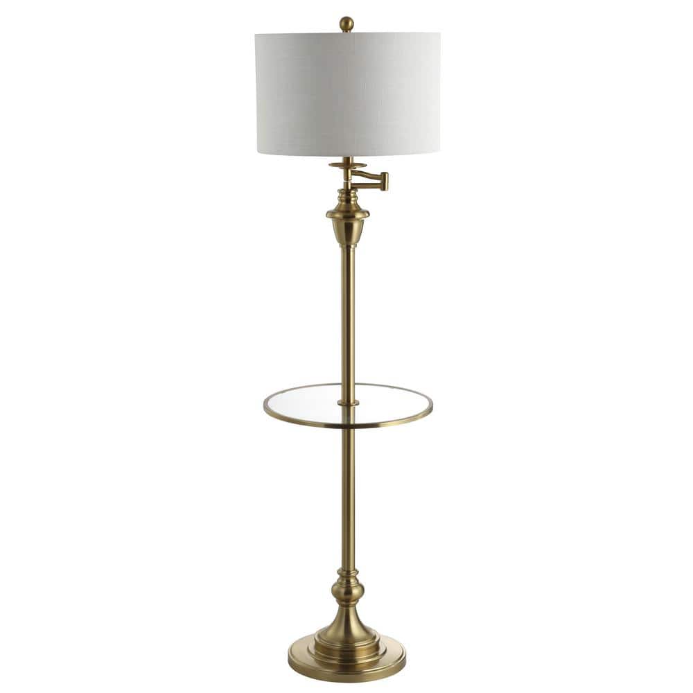 Cora 60" Antique Gold Metal/Glass LED Floor Lamp with Linen Shade