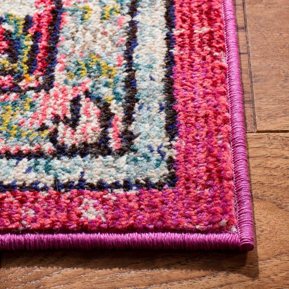 Fuchsia & Blue Hand-Knotted Vintage-Inspired Area Rug - 5'3" x 7'6"