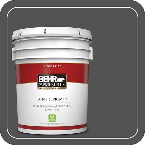 BEHR PREMIUM PLUS 5 gal. #BXC-30 Black Space Flat Low Odor Interior Paint & Primer