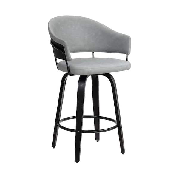 Armen Living Doral 30 in. Light Gray Faux Leather Bar Stool in Black Powder Coated and Black Brushed Wood