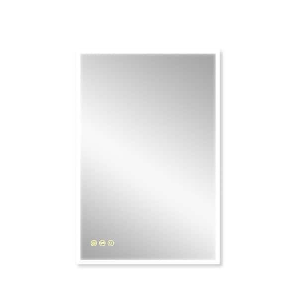 24 in. W x 36 in. H Rectangular Frameless Anti-Fog Wall Mounted LED Light Bathroom Vanity Mirror in Silver