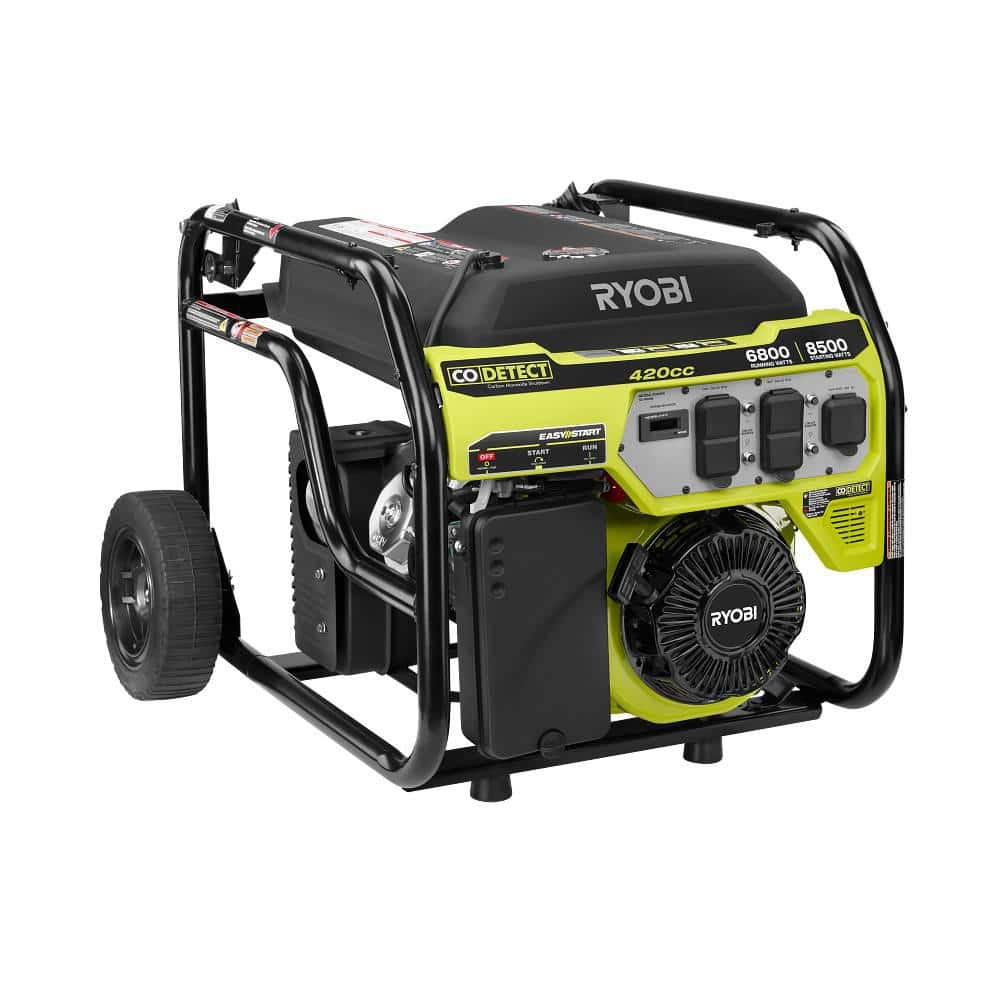 6,800-Watt Recoil Start UL Gasoline Powered Portable Generator with CO Shutdown Sensor -  RYOBI, RY906522