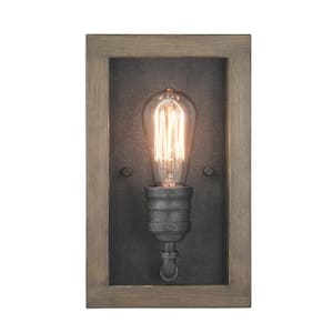 Palermo Grove 7 in. 1-Light Gilded Iron Farmhouse Sconce with Rustic Painted Walnut Wood Accents