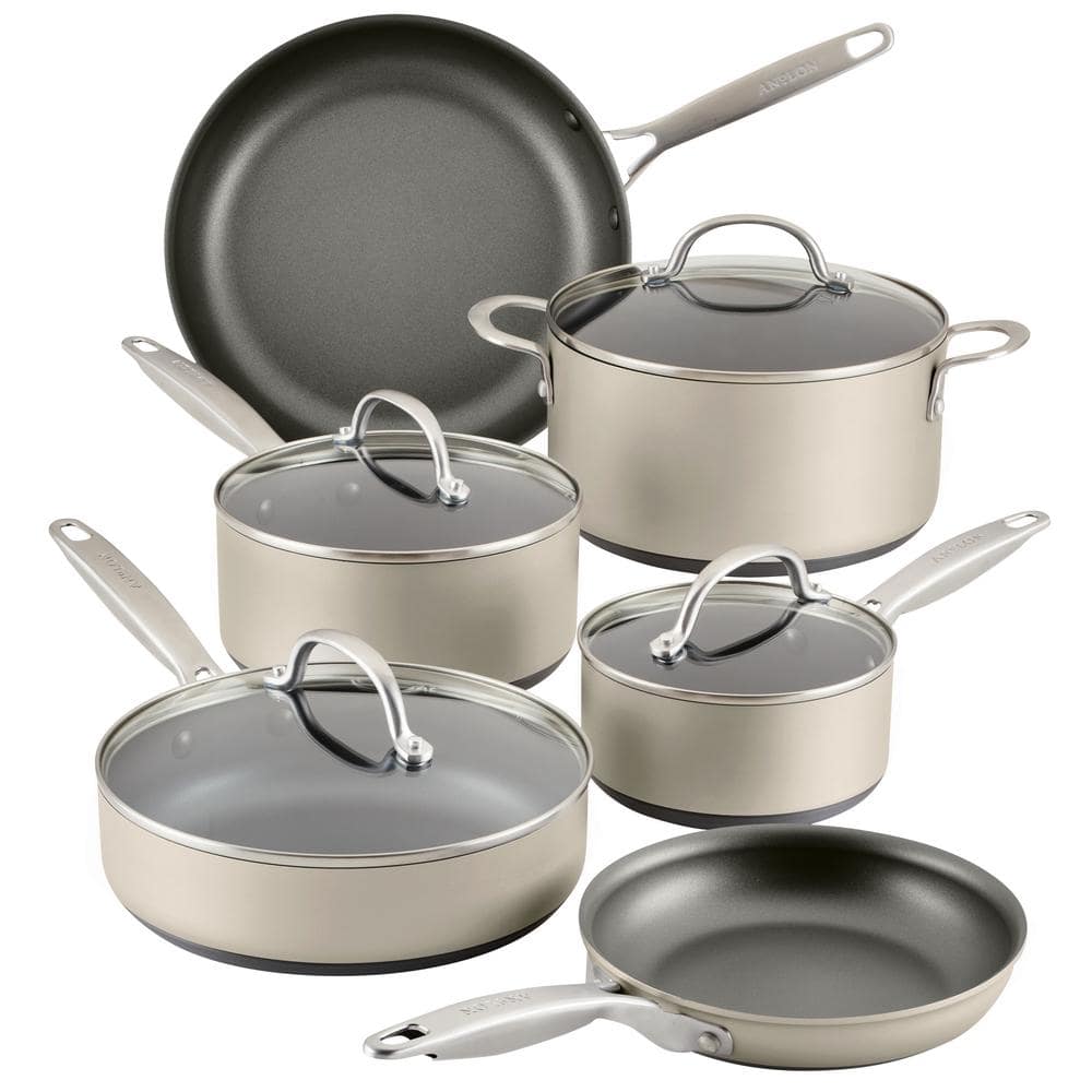Silver 10-Piece Nonstick Aluminum Cookware Set with Glass Lids