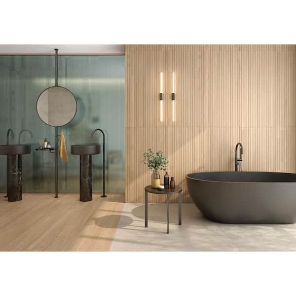 Strata 24" x 48" Ribbed Matte 3D Deco Porcelain in Roble (15.5 sq. ft. /Case)