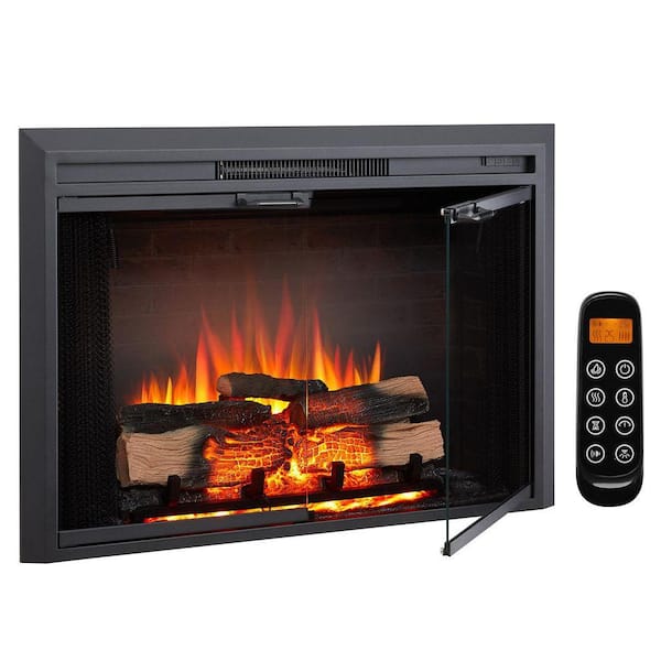 Damon 39 in. Electric Fireplace Insert, Glass Door and Mesh Screen, Heater 750/1500W, Crackling Sound, Remote Control