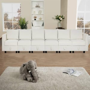 Modern 6-Piece Upholstered Sectional Sofa Bed - White Down Linen