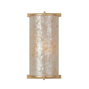 Sommers Bend 1-Light Modern Fawn Gold Wall Sconce with Capiz Shell Inlay Shade