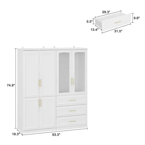 FUFU&GAGA 47.2 in. W x 15.7 in. D x 23.6 in. H Bathroom Storage Wall Cabinet  in White with Hanging Rod and Adjustable Shelves THD-KF020390-01 - The Home  Depot