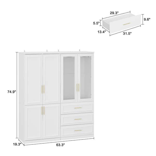 FUFU&GAGA 2-Combination White Wood 63.3 in. W 6-Door Big FUFU&GAGA 2-Combination White Wood 63.3 in. W 6-Door Big