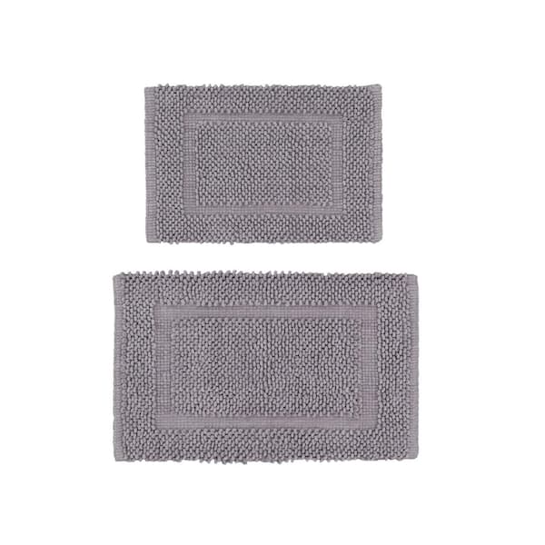 Jean Pierre NEW YORK Sophie Border Gray 20 in. x 32 in. Cotton Plush 2- Piece Bathmat Set