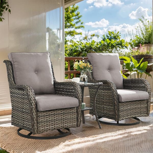 Carolina 3-Piece Wicker Patio Conversation Set with Gray Cushions