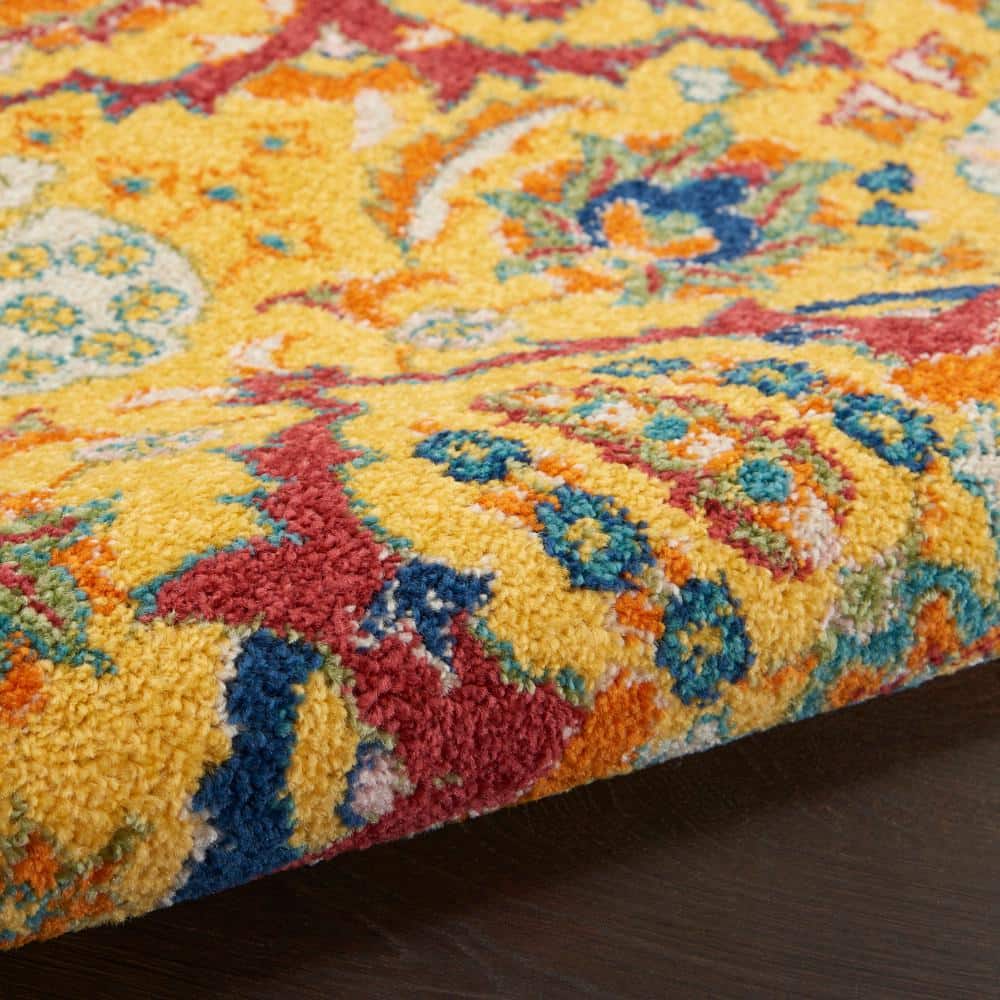 Yellow Multicolor Floral Synthetic Rectangular Area Rug 7'10" x 9'10"