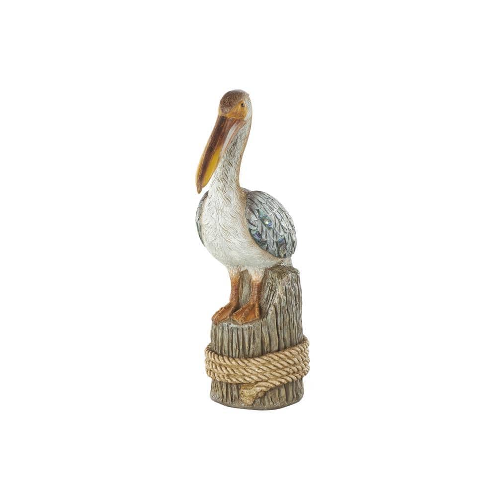 Teal and Brown Resin Pelican Sculpture with Glass Inlay Wings
