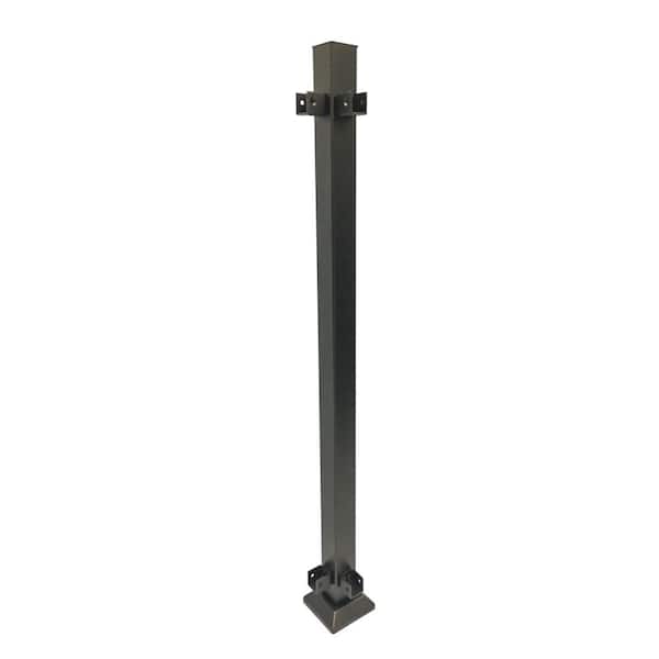 Fe26 2 in. x 2 in. x 39-1/2 in. Bronze Steel Railing Corner Post with Brackets