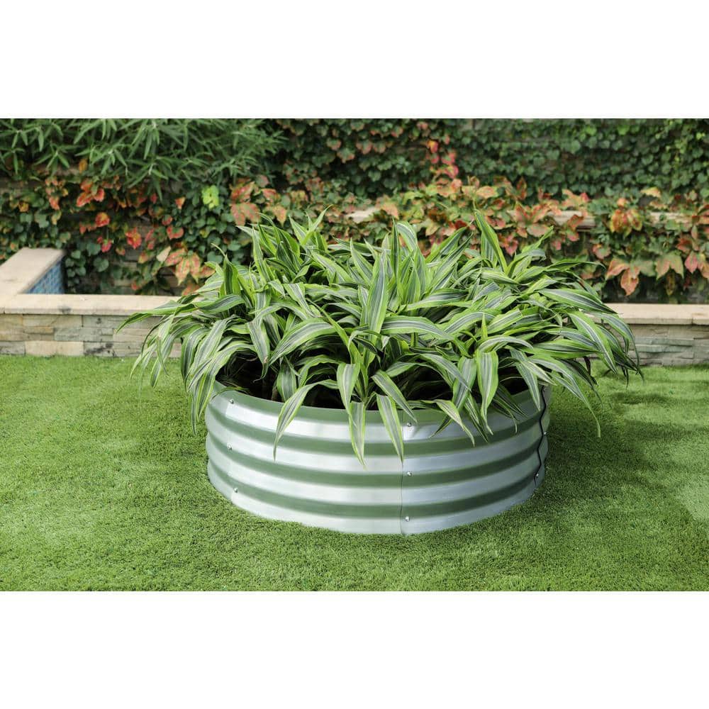 36-inch Silver Galvanized Metal Round Raised Garden Bed Planter