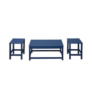 Mason 3-Piece Navy Blue Poly Plastic Outdoor Patio UV Resistant Coffee and Side Table Set