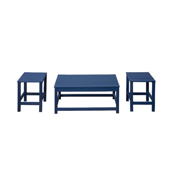 WESTIN OUTDOOR Laguna 3-Piece Navy Blue Poly Plastic Outdoor Patio UV Resistant  Coffee and Side Table Set