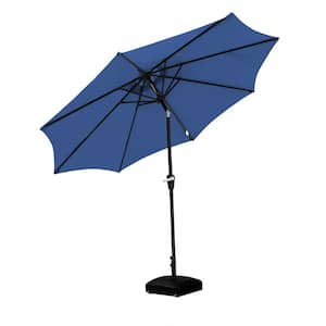 9 ft. Aluminum Market Crank and Tilt Patio Umbrella in Blue with Mobile Base