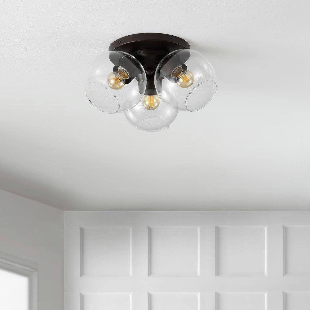 Farmhouse Rustic 11.5" LED Ceiling Light in Oil Rubbed Bronze with Clear Glass Globe