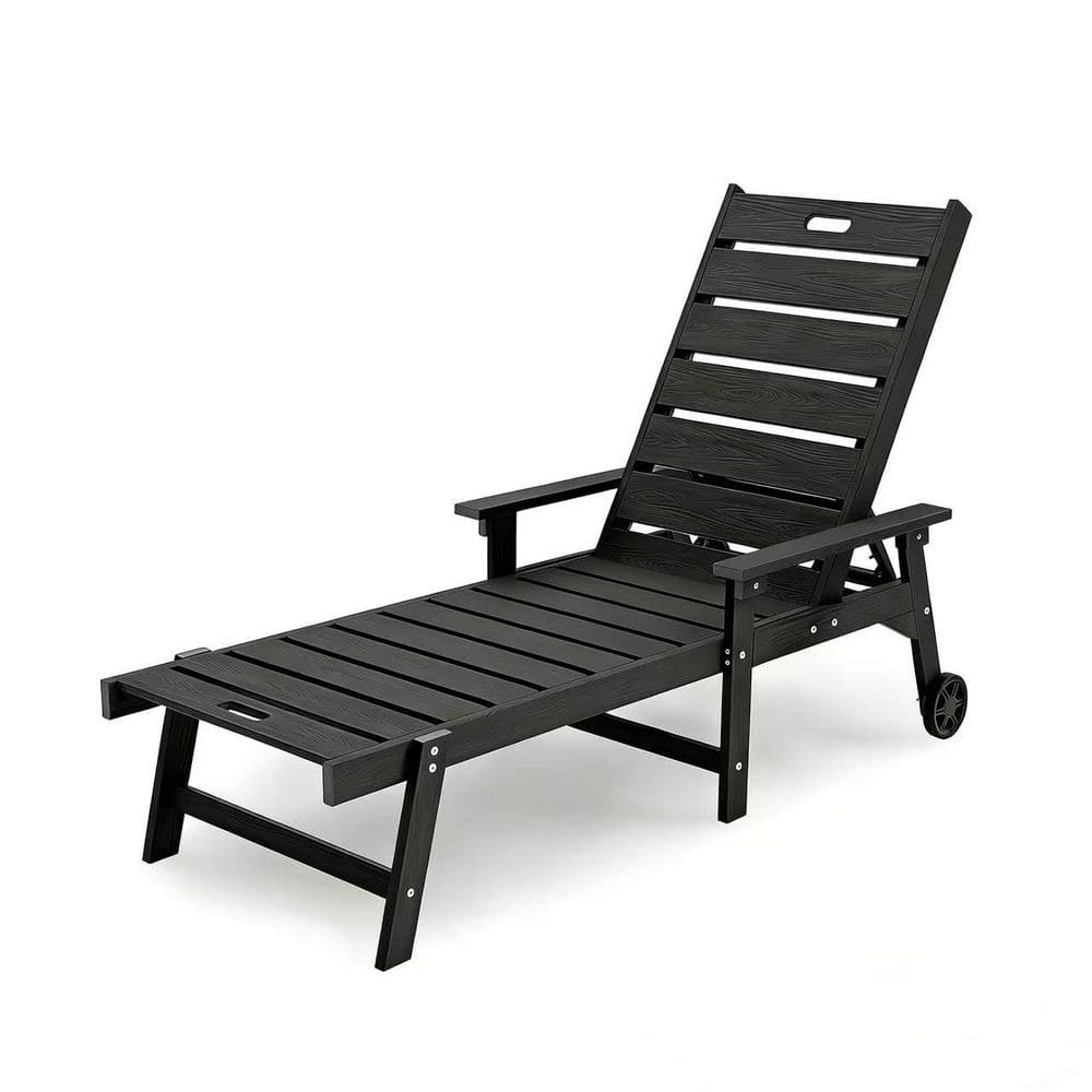 Black Plastic Outdoor Chaise Lounge Chair with Cup Holder and 5-Level Adjustable Backrest price history on PriceWatchPro
