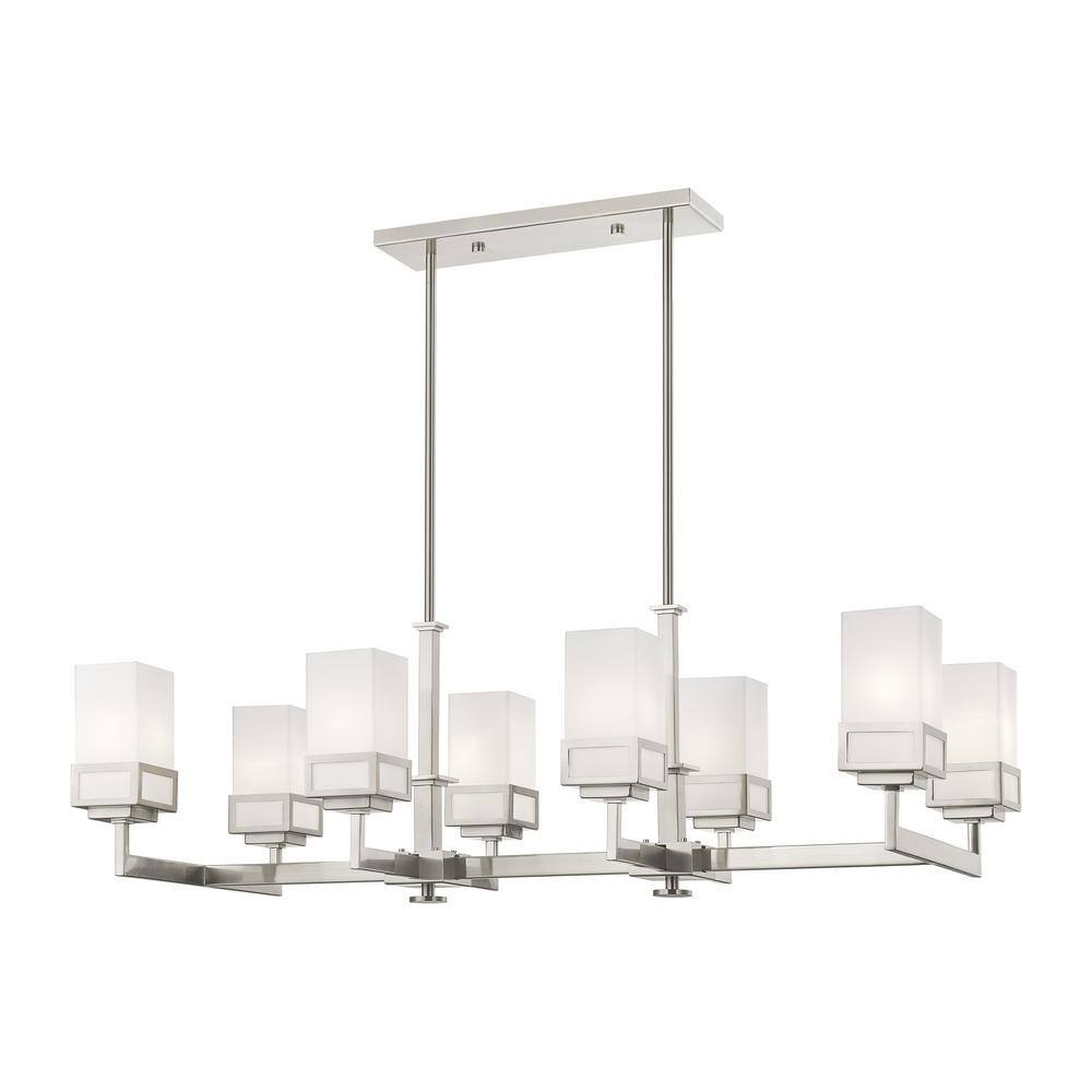 Elegant Harding 8-Light Linear Chandelier with Satin Opal White Glass