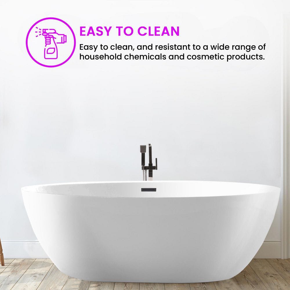 59" White Acrylic Freestanding Oval Bathtub