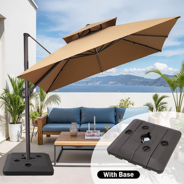 12 ft patio umbrella with base LAUSAINT HOME 12FT Deluxe Cantilever Umbrella Patio Cantilever Umbrella  with Base Included Heavy Duty Outdoor Umbrellas Garden, Backyard