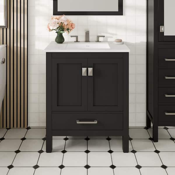 Aberdeen 30 in. Single Sink Espresso Bath Vanity with White Carrara Quartz Top (Assembled)