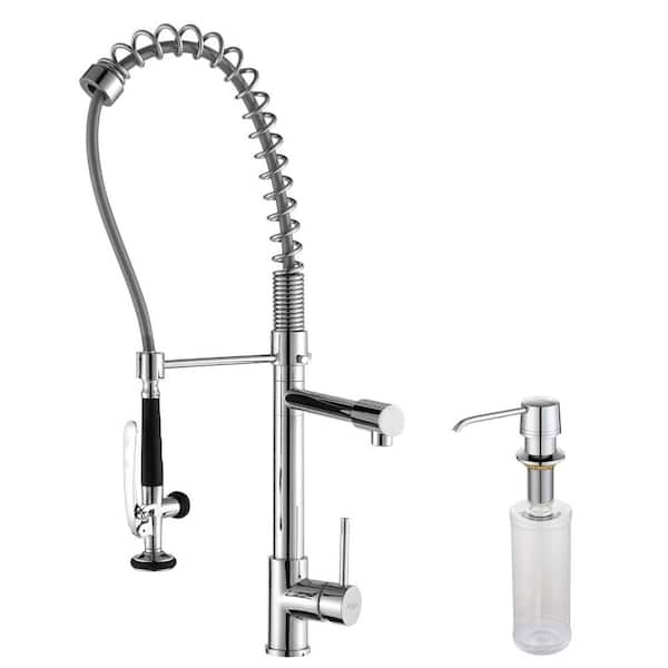 KRAUS Commercial-Style Single-Handle Pull-Down Kitchen Faucet with Pre-Rinse Sprayer and Soap Dispenser in Chrome