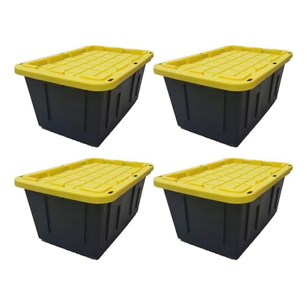 27 Gal Heavy Duty Black Latching Plastic Storage Tote Box, Set of