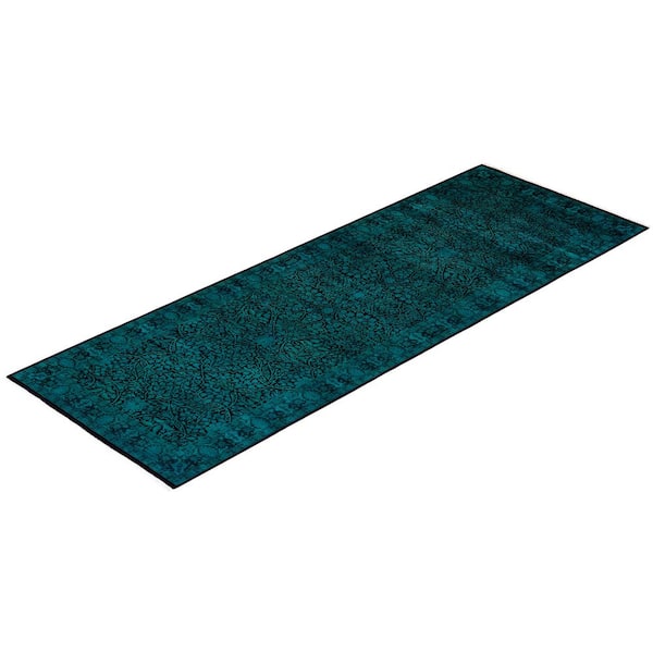 Overdyed Green 4 ft. 2 in. x 11 ft. 1 in. Wool Indoor Area Rug