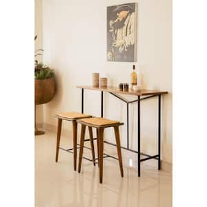 24 in. Cream Solid Wood Bar Stool with Upholstered Seat