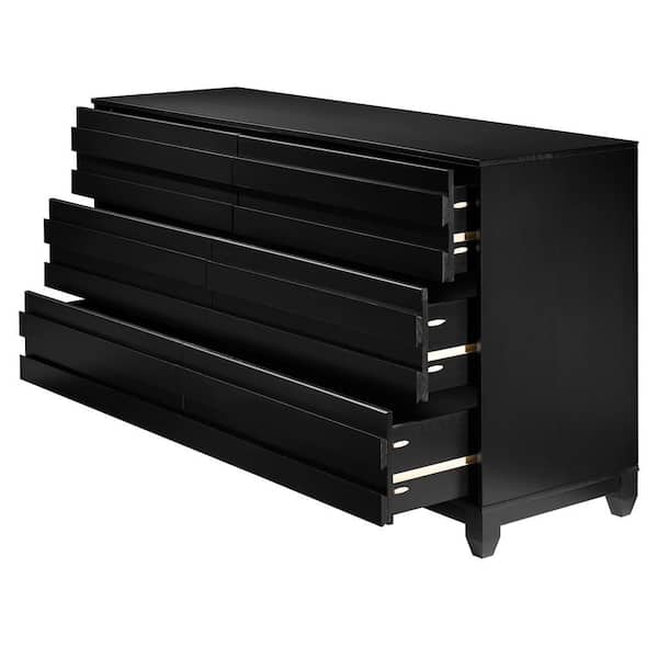 Welwick Designs 6 Drawer Black Solid, Real Wood Dressers Black