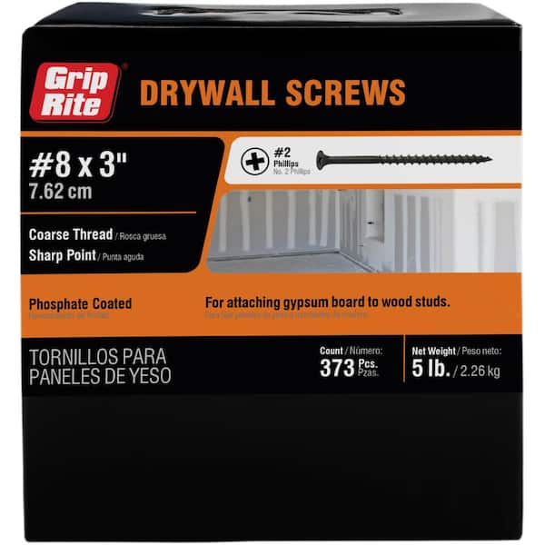 Grip-Rite #8 x 3 in. Philips Bugle-Head Coarse Thread Sharp Point Drywall Screws (5 lbs./Pack)