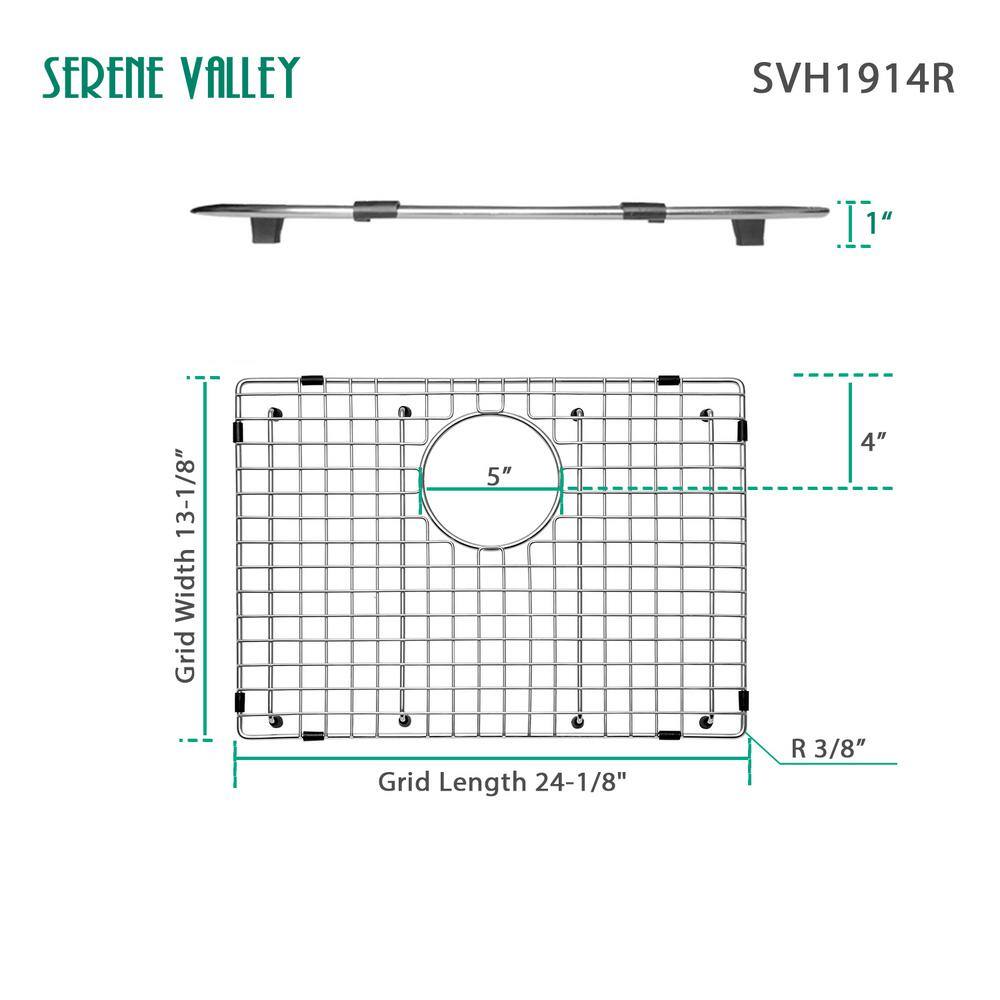 19-Inch x 14-Inch Stainless Steel Sink Grid with Rear Drain