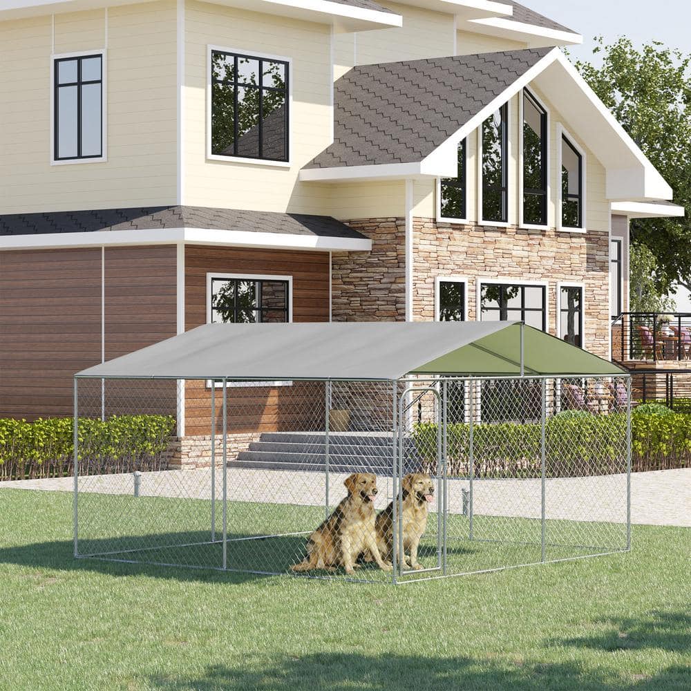 PawHut Large Outdoor Metal Dog Kennel with Roof