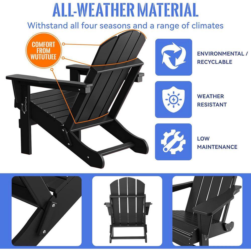 Black HDPE Weather Resistant Folding Adirondack Chair
