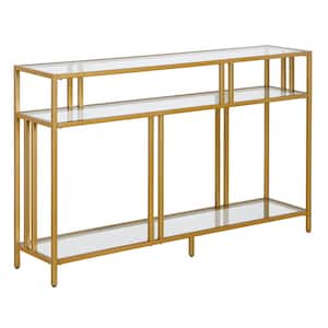 Cortland 48 in. Brass Rectangle Glass Console Table with Glass Shelves