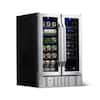 Dual Zone 24 in. Built-In 18-Bottle and 58 Can Wine and Beverage Cooler Fridge with French Doors - Stainless Steel