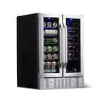 Dual Zone 24 in. Built-In 18-Bottle and 58 Can Wine and Beverage Cooler Fridge with French Doors - Stainless Steel