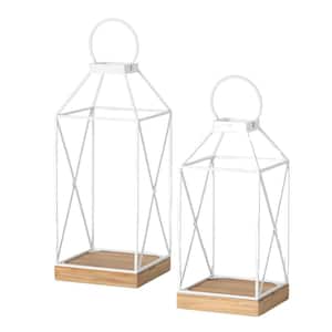 26.75 in. and 22.25 in. Modern White Metal Lantern Set of 2