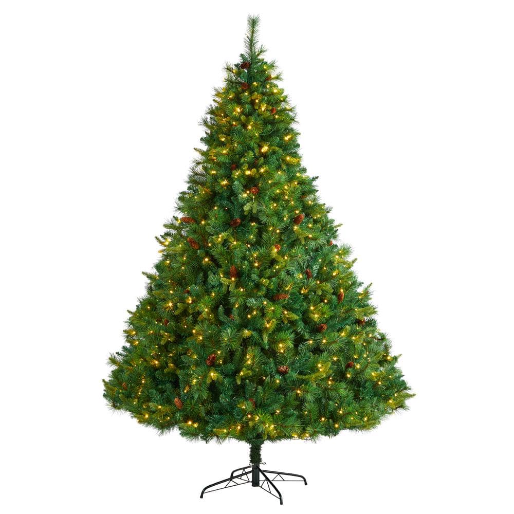 Nearly Natural 8 ft. LED West Virginia Full Bodied Mixed Pine Artificial Christmas Tree with 700 Clear Lights and Pine Cones