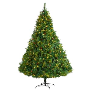 8 ft. LED West Virginia Full Bodied Mixed Pine Artificial Christmas Tree with 700 Clear Lights and Pine Cones