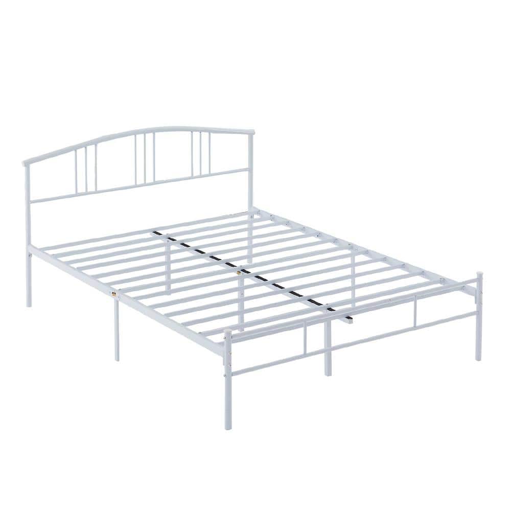 VECELO Victorian Style Bed Frames, White Metal Frame Full Platform Bed