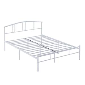 Victorian Style Bed Frames, White Metal Frame Full Platform Bed with Headboard, Solid Sturdy Steel Slat Support