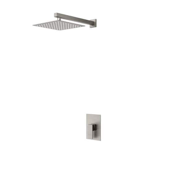 Crozet 1-Spray 1.8 GPM 10 in. Wall Mount Fixed Shower Head Shower Faucet with Pressure Balance in Brushed Nickel